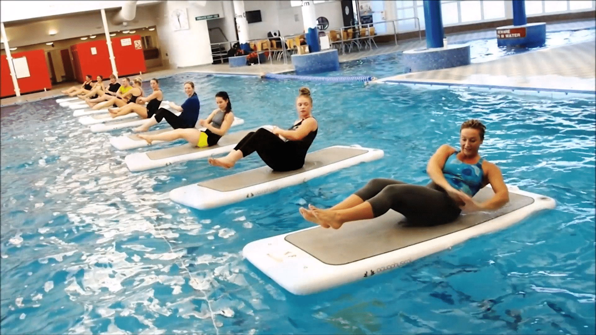 Float Fit Aerobics involves performing aerobics while balancing on floats