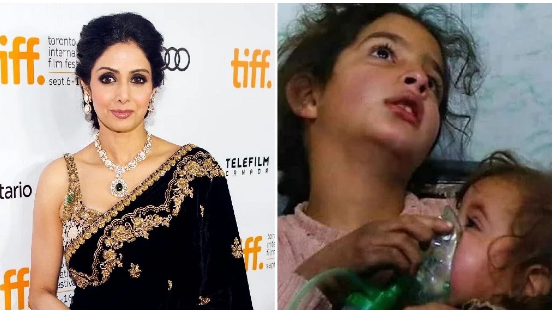 A picture of late actor Sridevi and a picture of the child survivors of the Syria bombings.