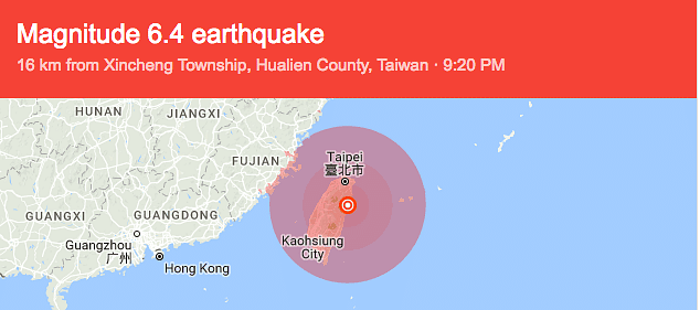  Taiwan was struck by a 6.4 magnitude earthquake just before midnight on 6 February.
