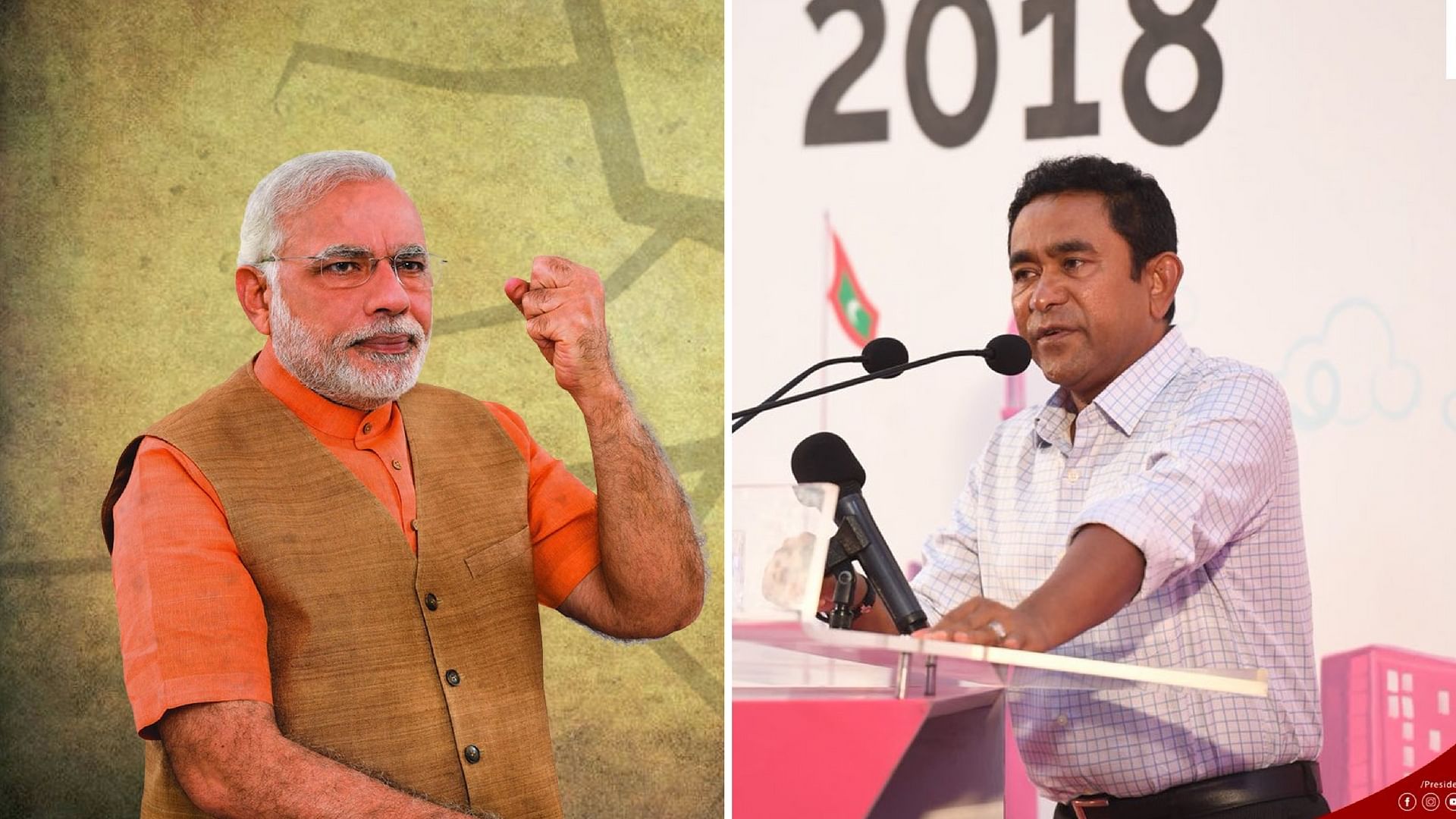 PM Modi (left) and Maldivian President Abdulla Yameen (right).