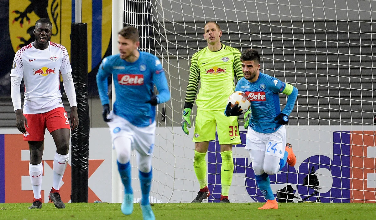 Napoli’s Lorenzo Insigne takes the ball after scoring his side’s second goal.