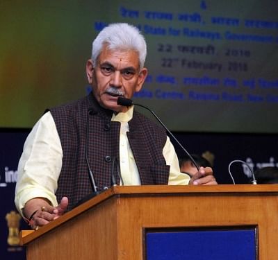 New Delhi: Union MoS Communications and Railways Manoj Sinha addresses at the release of a "Strategic Plan" and the Conference on current and emerging opportunities for PSUs, in New Delhi on Feb 22, 2018. (Photo: IANS/PIB)