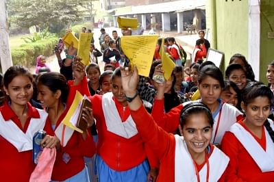 Mathura: High school students students come out of their school after appearing for internal examinations ahead of the board examinations in Mathura on Feb 6, 2018. (Photo: IANS)