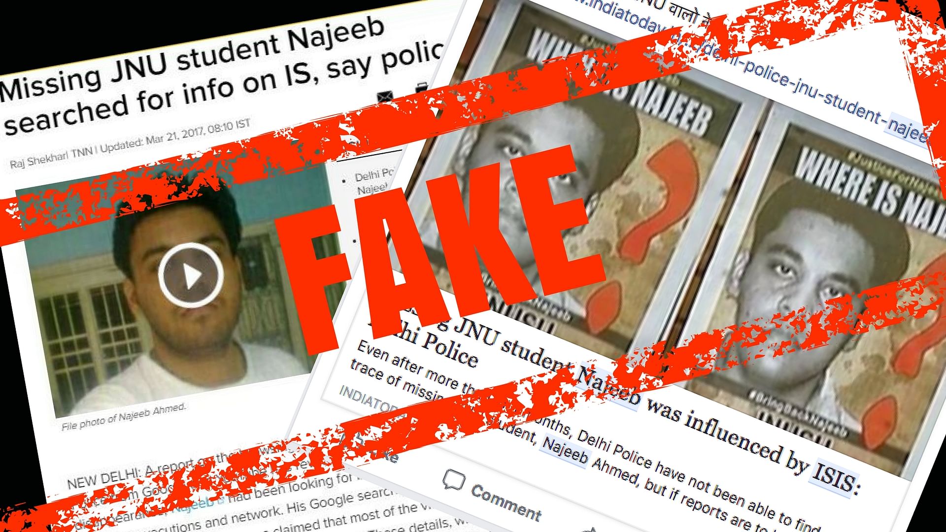 Some people are sharing a 2017 report of <a href="https://timesofindia.indiatimes.com/city/delhi/missing-jnu-student-najeeb-searched-for-info-on-is-say-police/articleshow/57740974.cms">The Times of India</a> insinuating that Najeeb could be an ISIS sympathiser.