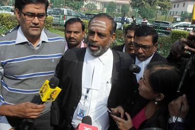 New Delhi: AIADMK MP and layer for Tamil Nadu A. Navaneethakrishnan talks to press outside Supreme Court regarding the apex court