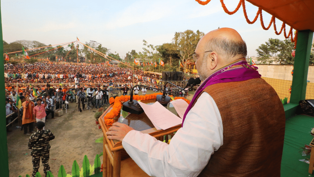 Amit Shah addressed a public meeting in Teliamura, Tripura, on Sunday, 11 February.