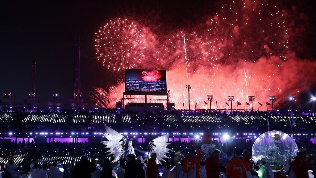 Fireworks explode during the closing ceremony of the 2018 Winter Olympics in Pyeongchang.