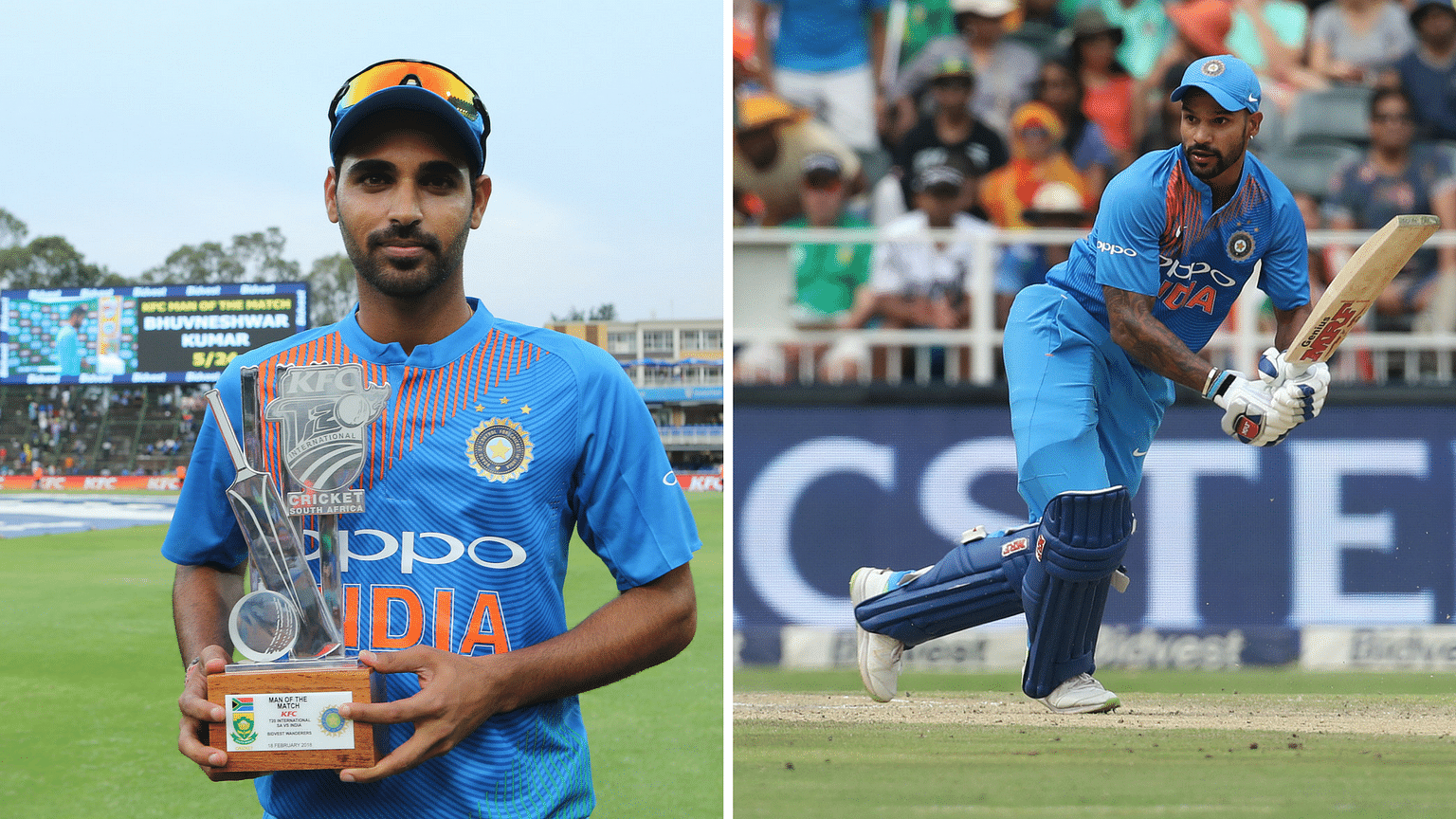 Bhuvneshwar Kumar (left) and Shikhar Dhawan were the architects of the Indian victory.