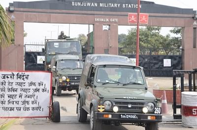 Jammu: Army personnel at Sunjuwan military station in Jammu on Feb 11, 2018. Security forces on Sunday gunned down one more militant who was holed-up inside an army camp here after a group of terrorists attacked the military station, killing five soldiers and a civilian on Saturday. According to defence officials, the number of militants killed in the attack has risen to four. (Photo: IANS)