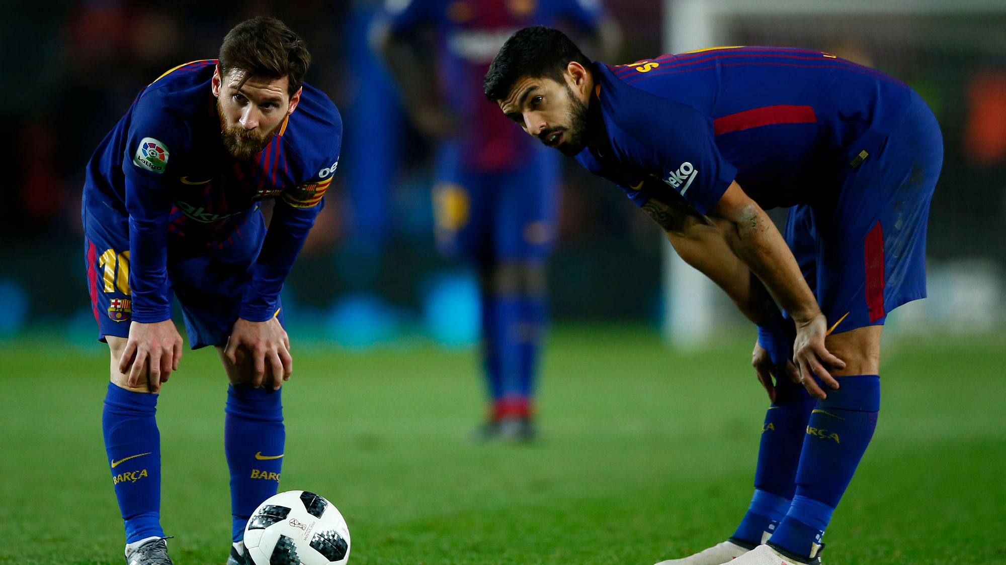 FC Barcelona’s Lionel Messi and Luis suarez during the Spanish Copa del Rey, semifinal, first leg.