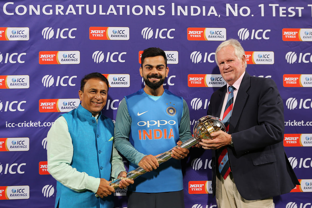 Captain Virat was presented the Test Championship Mace as his team retained the top spot in the Test Team Rankings.
