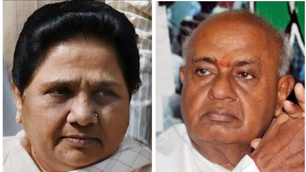 BSP leader Mayawati and JDS leader HD Devegowda&nbsp;