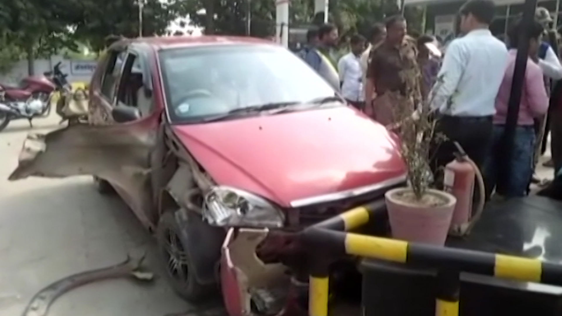 Car runs into a petrol station after loosing control