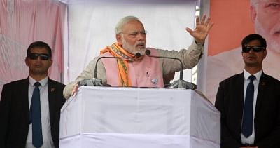 Sonamura: Prime Minister Narendra Modi addresses during an election rally in Tripura