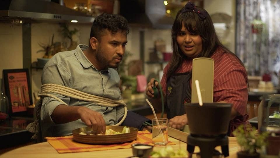 Sumukhi Suresh and Abish Mathew in an episode on <i>Beauty and the Feast</i>.