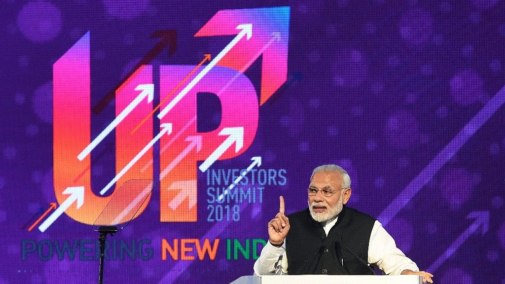  Prime Minister Narendra Modi speaks at the inauguration of the UP Investors Summit 2018, in Lucknow.