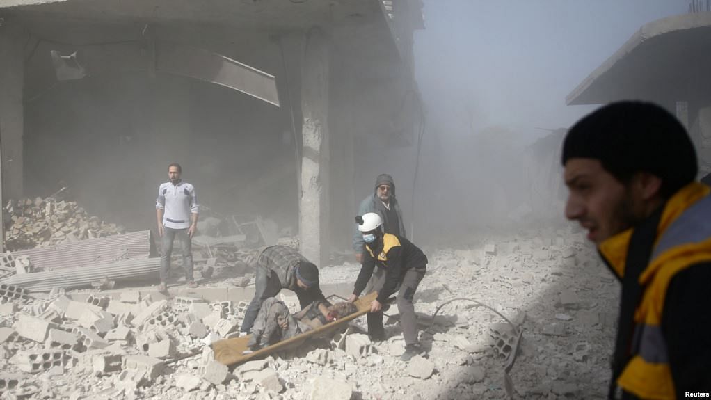 Bodies being rescued in Eastern Ghouta near Damascus