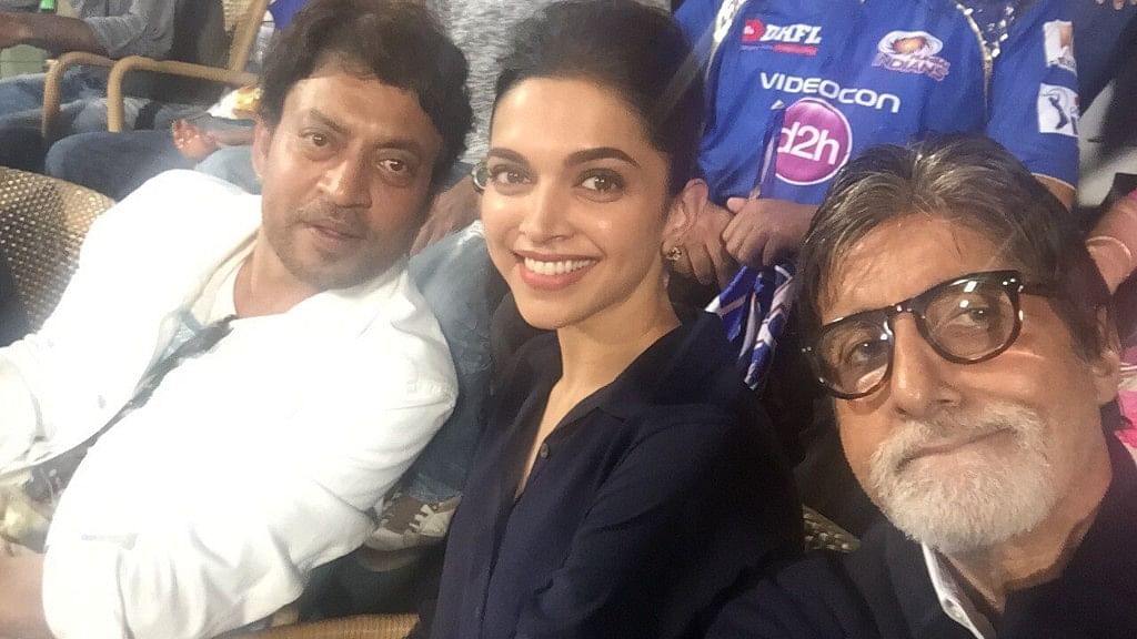 Irrfan Khan and Deepika Padukone with Amitabh Bachchan.
