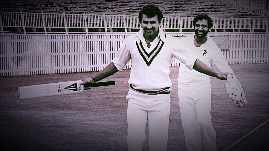 Sunil Gavaskar and Gundappa Viswanath during the first Test between India and England at Edgbaston in 1979.