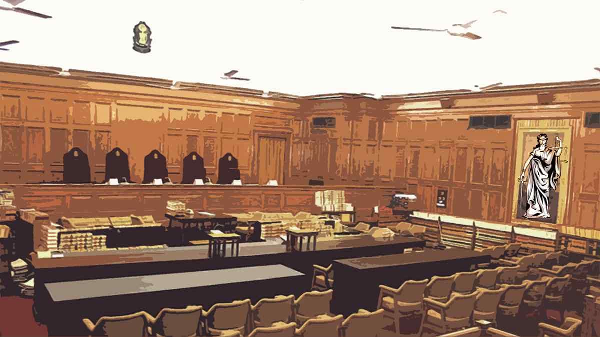 Stylized representation of the Chief Justice’s courtroom in the Supreme Court