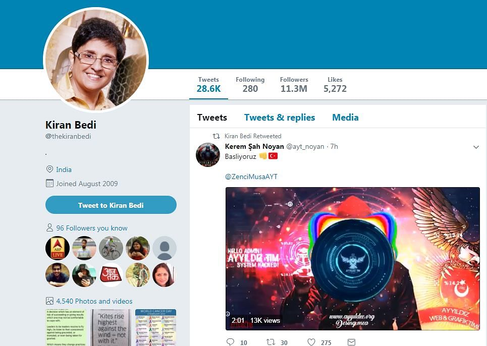 Kiran Bedi is the latest victim of Twitter account hacks  after Swapan Dasgupta, Anupam Kher and Ram Madhav.