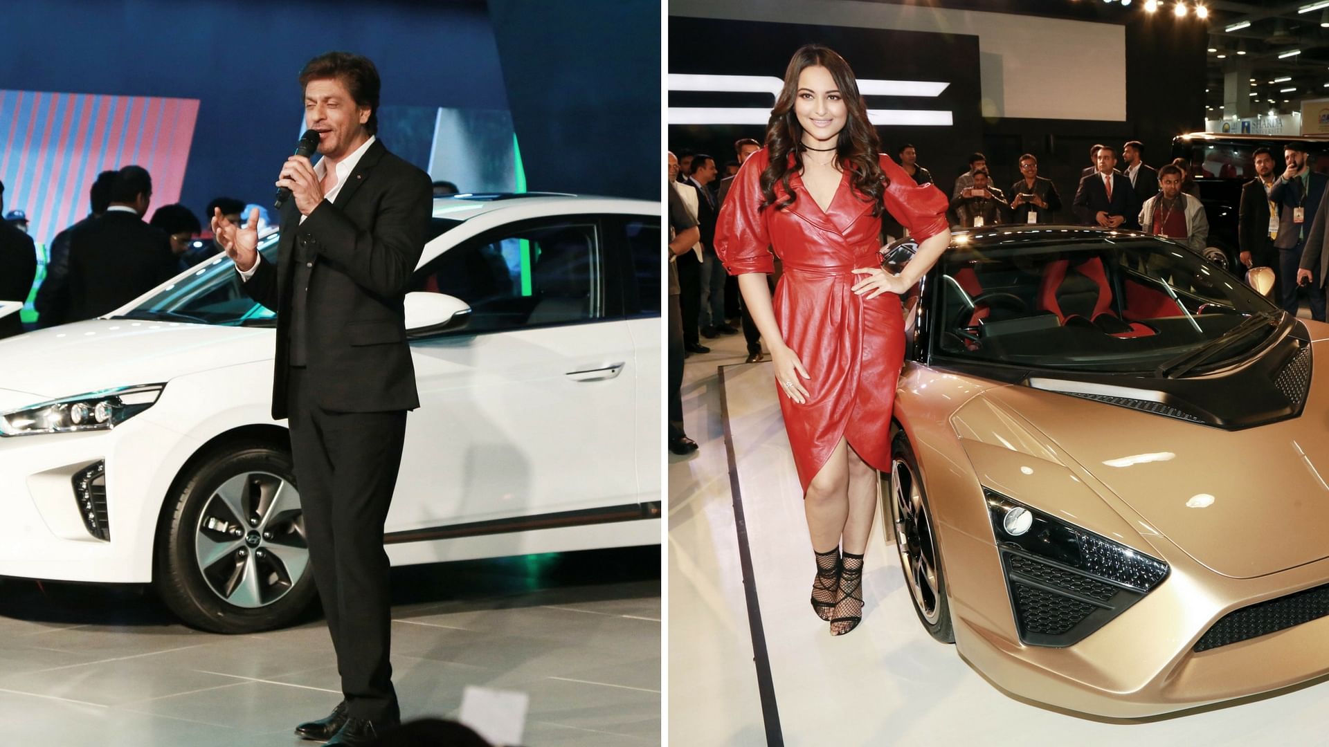 Sonakshi Sinha and Shah Rukh Khan at auto expo in Delhi.&nbsp;
