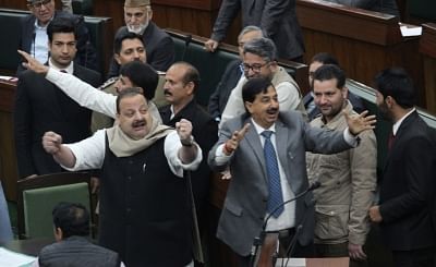Jammu: Opposition legislators create ruckus over continuing ceasefire violations by Pakistan; in Jammu and Kashmir Assembly on Feb 5, 2018. (Photo: IANS)