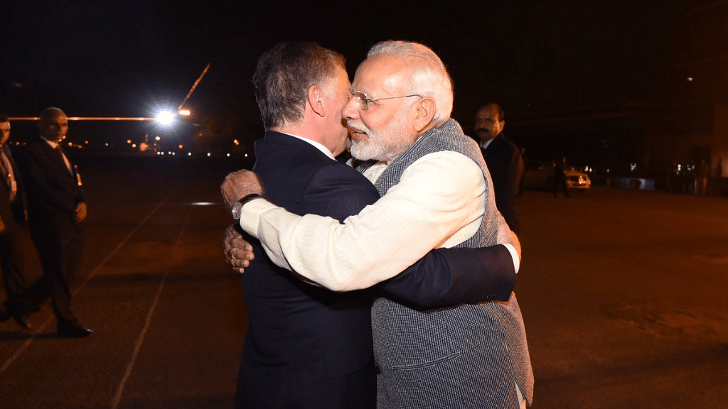 King Abdullah II bin Al-Hussein was accorded a grand welcome in India with Prime Minister Narendra Modi receiving him at the airport, in a special gesture.