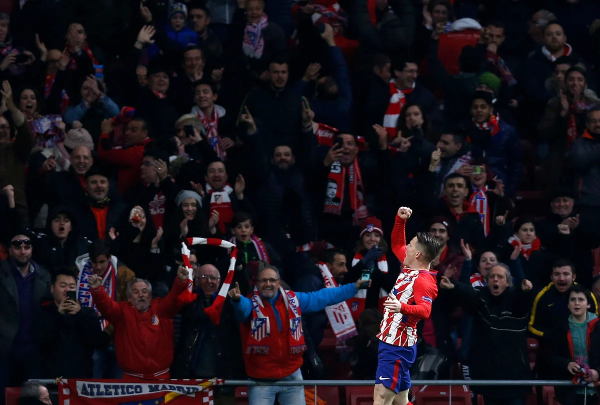 Atletico Madrid’s Kevin Gameiro celebrates scoring the opening goal.