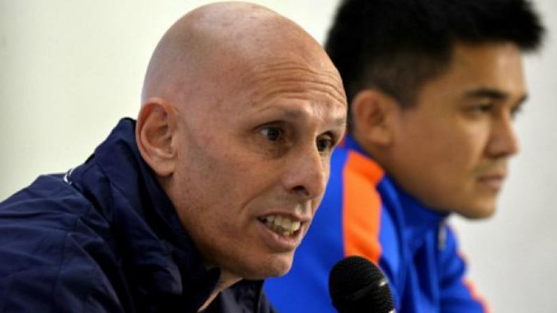 File picture of Indian football coach Stephen Constantine (left) with Indian football captain Sunil Chhetri.
