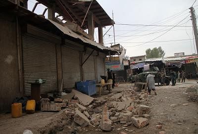 NANGARHAR, Feb. 20 (Xinhua) -- Photo taken on Feb. 20, 2018 shows the site of a bomb blast in Nangarhar province, Afghanistan. At least three people were killed and two others injured as a bomb blast rocked Jalalabad city, the capital of Afghanistan