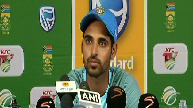 Bhuvneshwar Kumar addresses the media after India’s win over South Africa in the Johannesburg T20.
