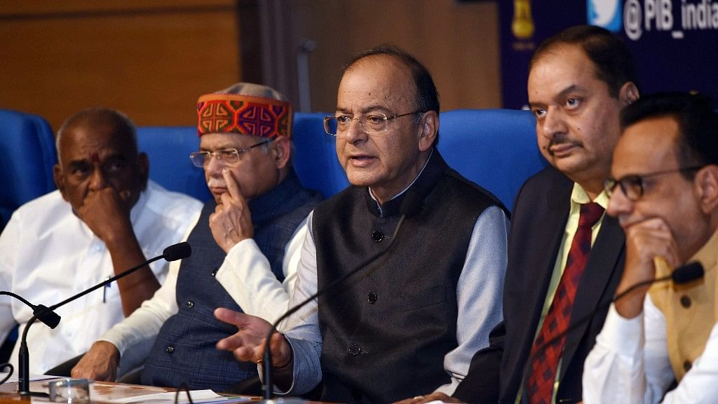 FInance Minister Arun Jaitley at a press conference after the Budget presentation.