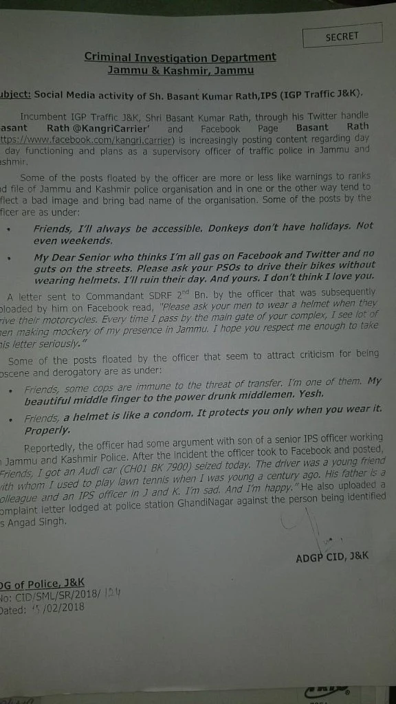 Exclusive: J&K DGP Warns IPS Rath on ‘Illegal, Unbecoming Conduct’