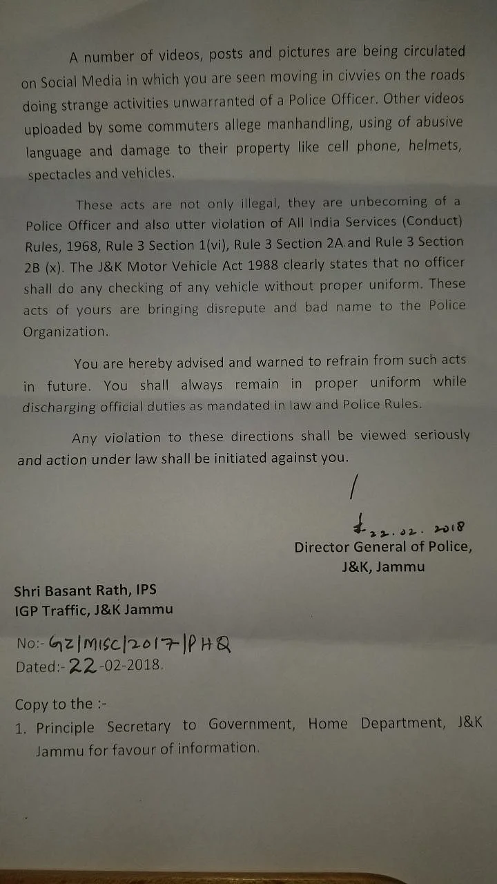 Exclusive: J&K DGP Warns IPS Rath on ‘Illegal, Unbecoming Conduct’