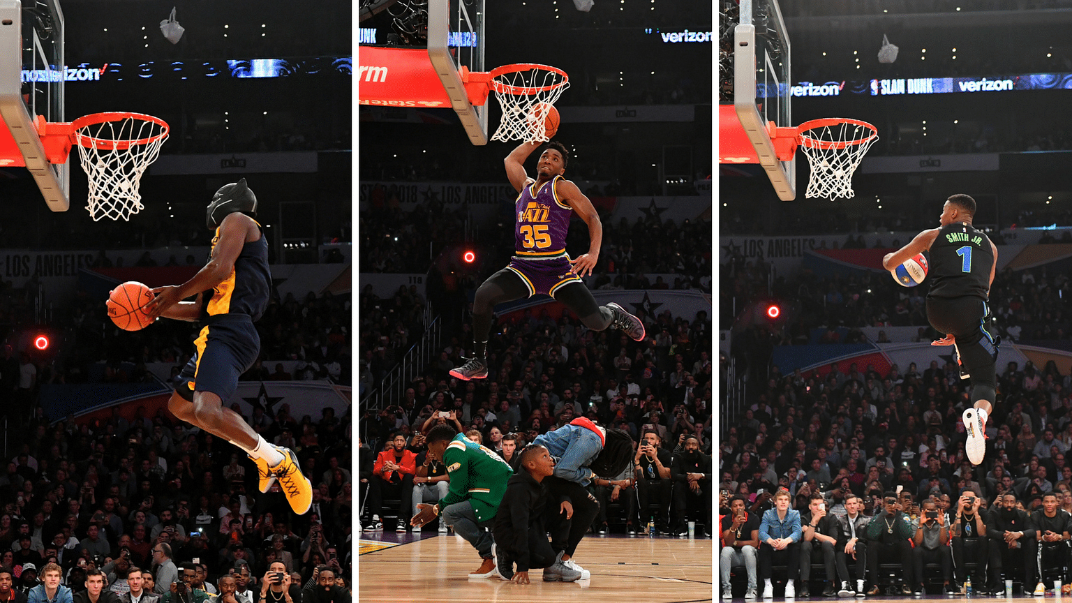 Action from the NBA All Star slam dunk contest on Saturday.