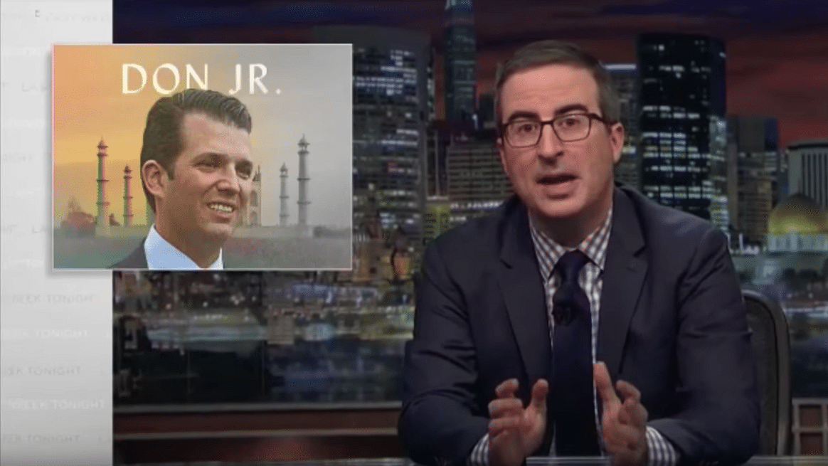 John Oliver takes down Donald Trump Jr with some PG-13 jokes about the “Trump has arrived” newspaper ads. 