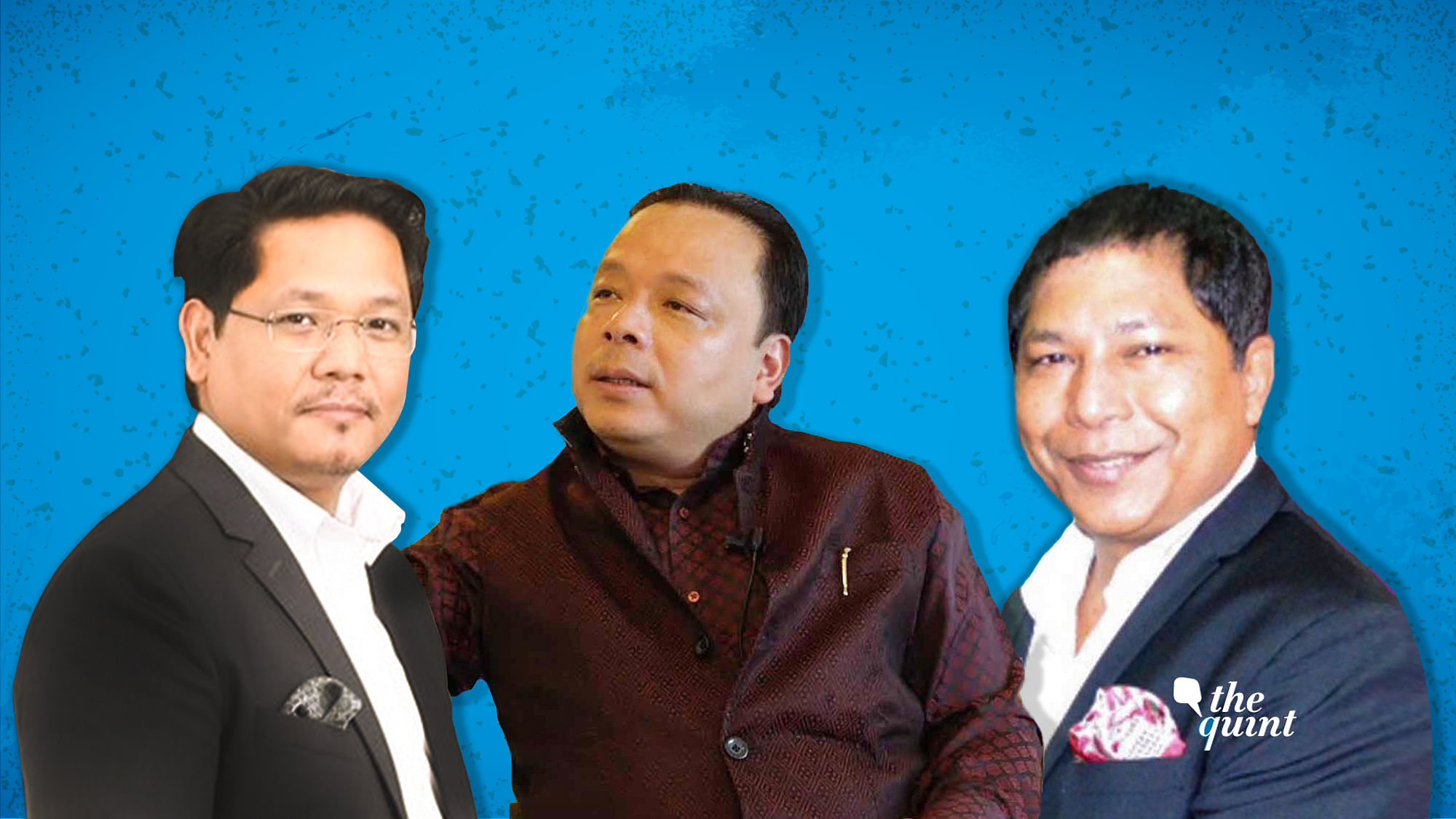 NPP Supremo Conrad Sangma (L), UDP Working President Paul Lyndgoh (C) and Meghalaya Chief Minister Mukul Sangma (R).