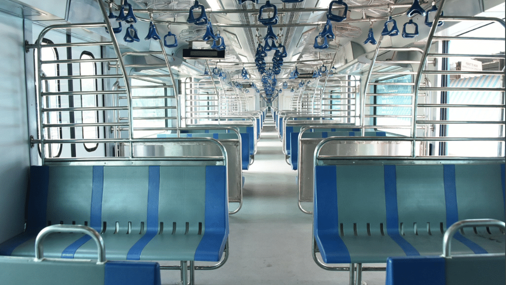  The inside of the AC local train.