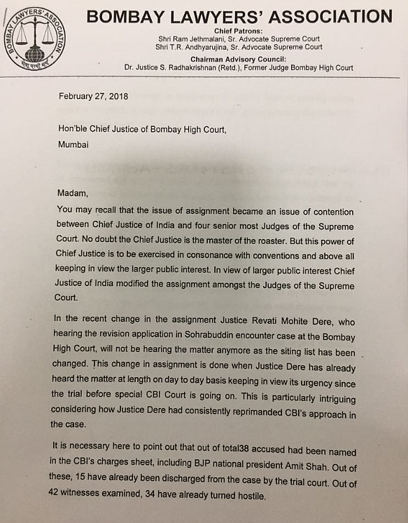 A copy of the letter from the Bombay Lawyers’ Association.