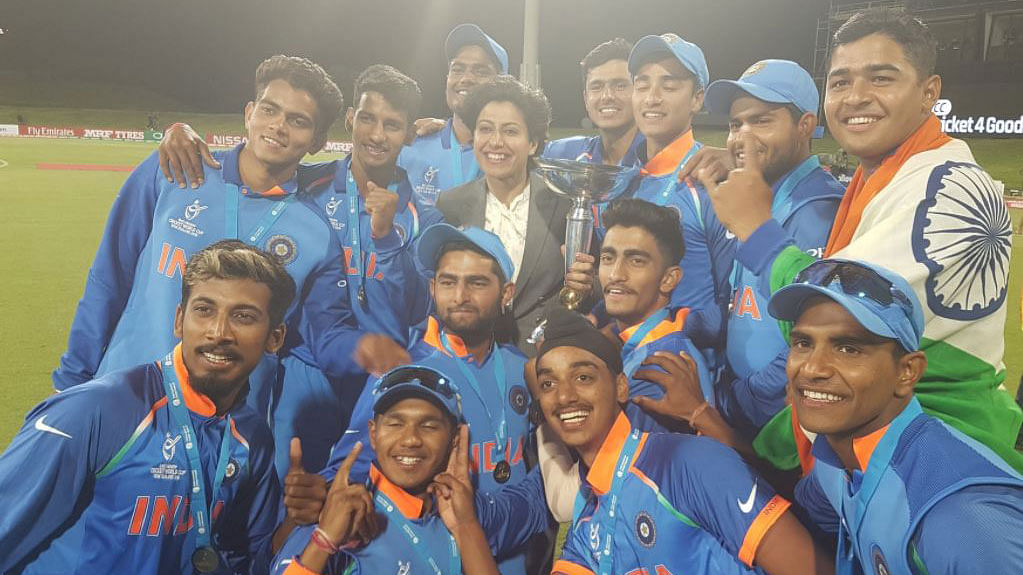 The Indian team pose for a picture after winning the U-19 World Cup.