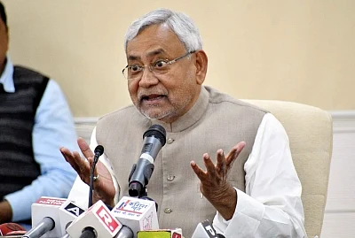 Patna: Bihar Chief Minister Nitish Kumar addresses a press conference after Lok Samvad programme in Patna on Feb 12, 2018. (Photo: IANS)