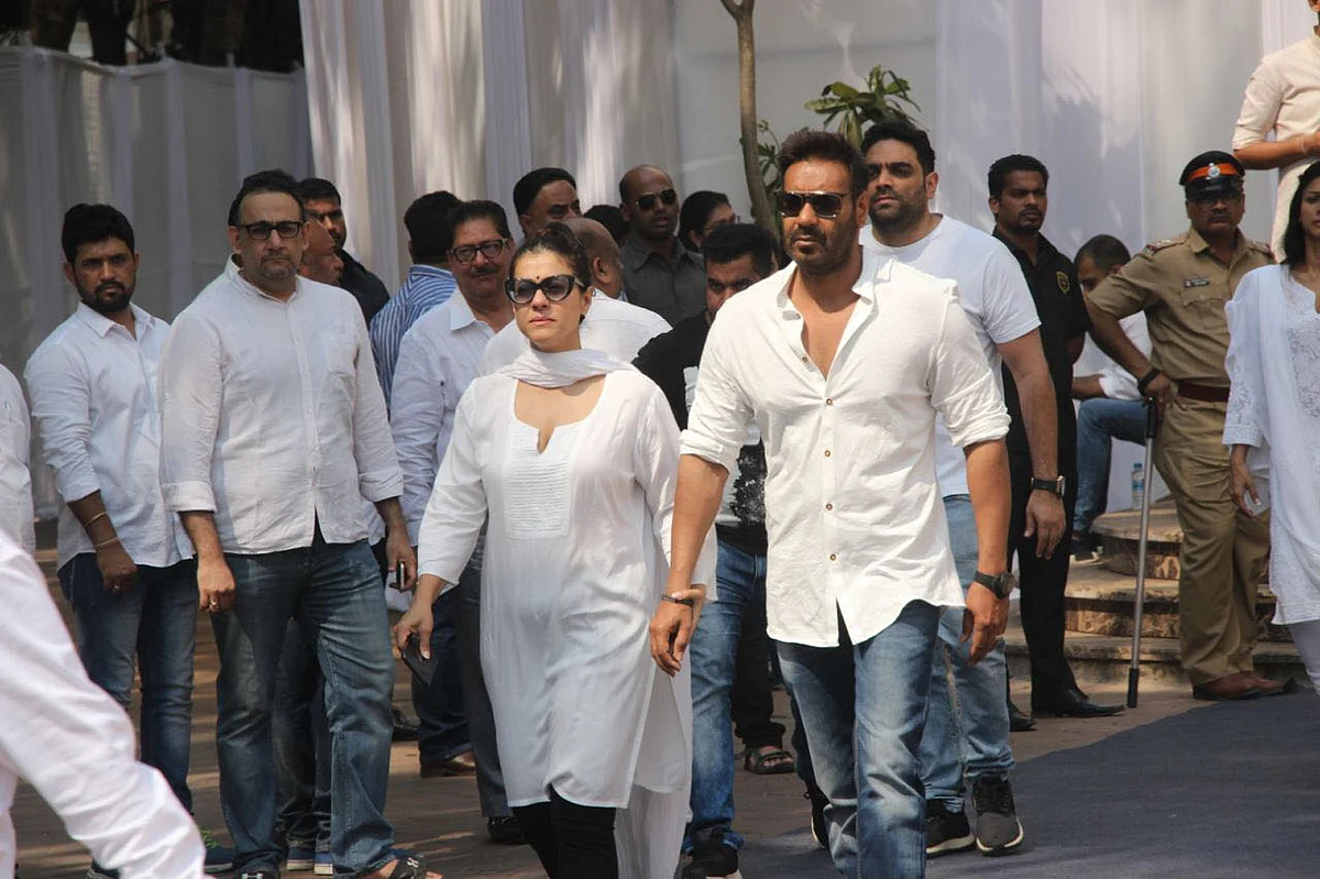 Kajol and Ajay Devgn at the condolence meet. 