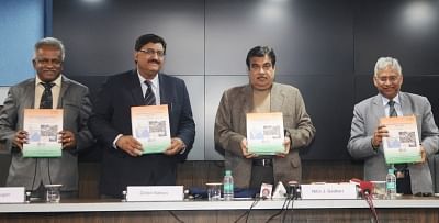 New Delhi: Union Road Transport and Highways Minister Nitin Gadkari along with CSIR DG Girish Sahni and other dignitaries releases the Indian Highway Capacity Manual (Indo-HCM) Research Project Report completed by CSIR-CRRI, in New Delhi on Feb 12, 2018. (Photo: IANS/PIB)