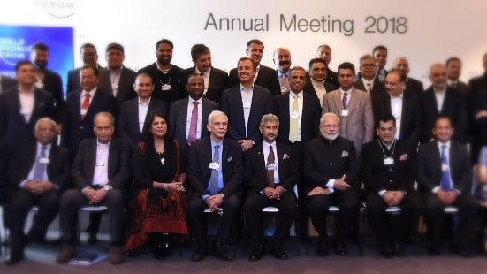 Nirav Modi, fourth from the left in the second row, at the World Economic Forum in Davos.