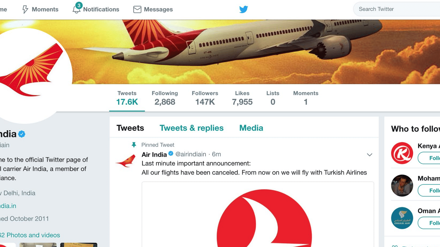 Air India’s Twitter Account