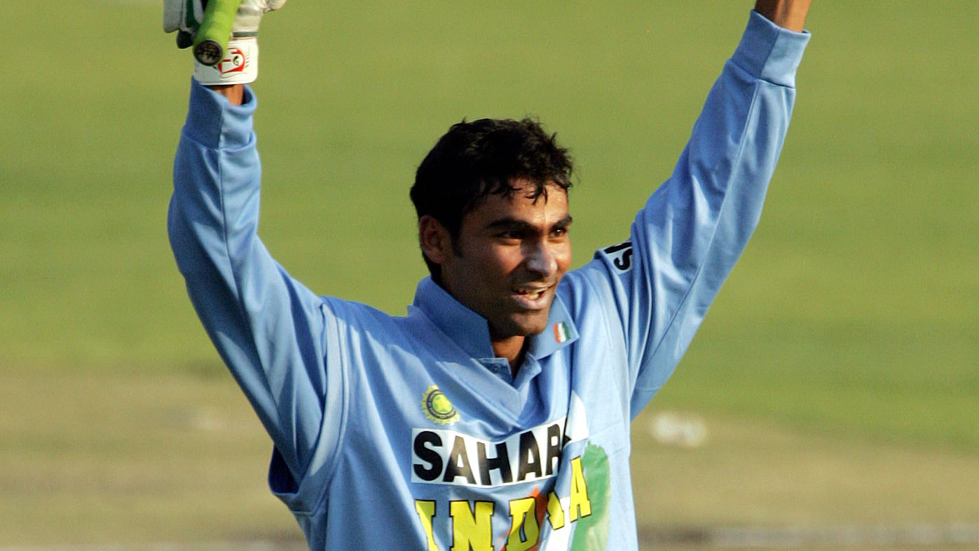 File picture of Mohammad Kaif celebrating a century against New Zealand at the Harare Sports Club in Zimbabwe September 2, 2005.