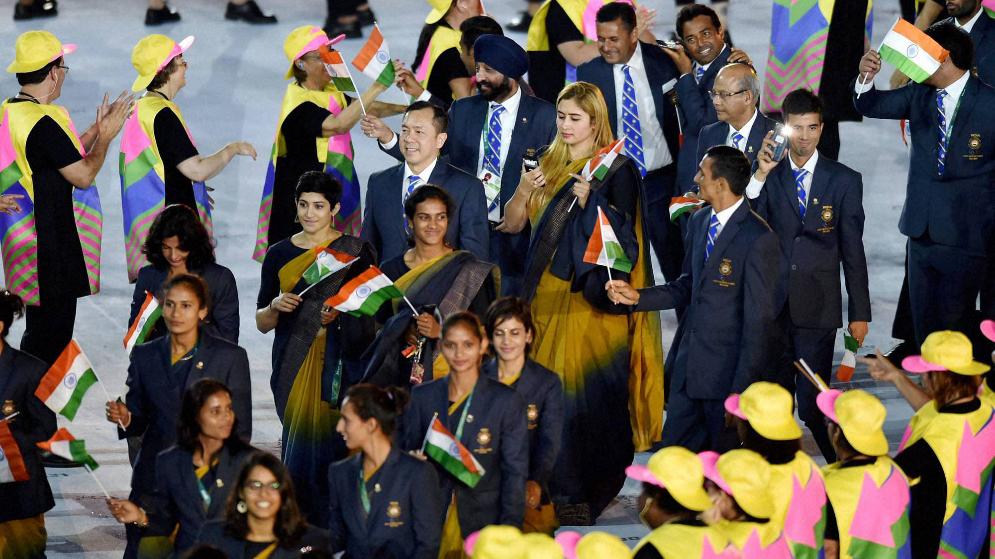 The Indian team contingent at the opening  ceremony of the 2016 Rio Olympic 2016.