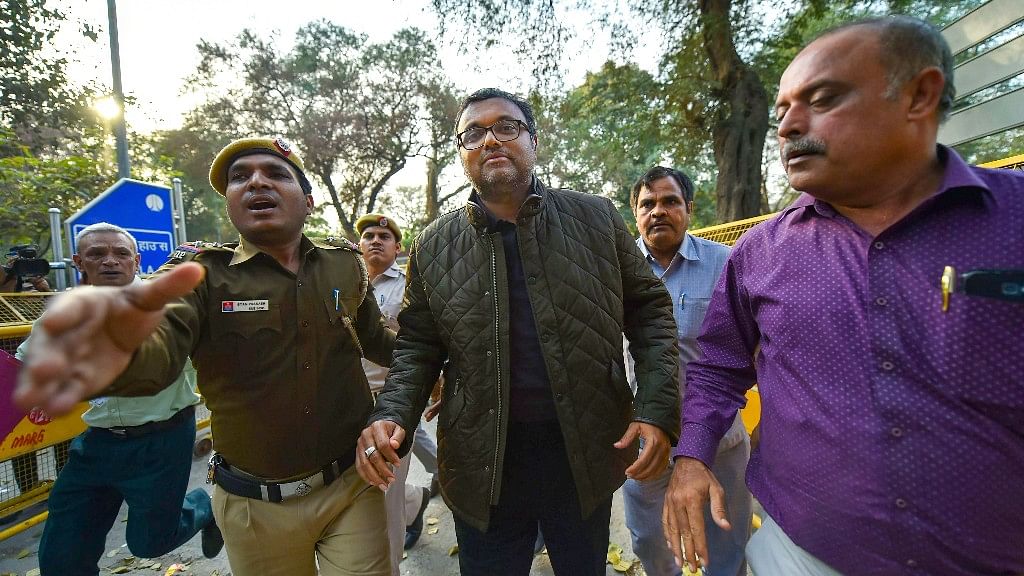 Karti Chidambaram arriving at Delhi’s Patiala House Court ahead of his hearing in the INX Media case.