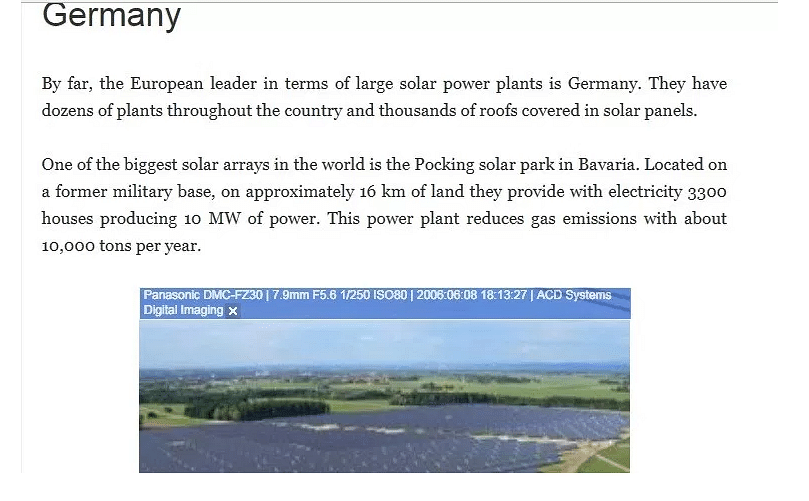 The actual image of the solar park is that of Pocking Solar Park, a photo-voltaic power station in Germany.